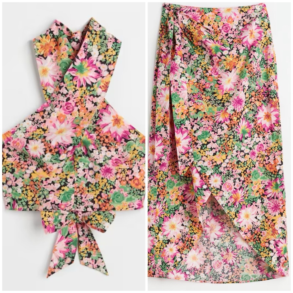 H&M Floral Halter Tank Top & Skirt Set